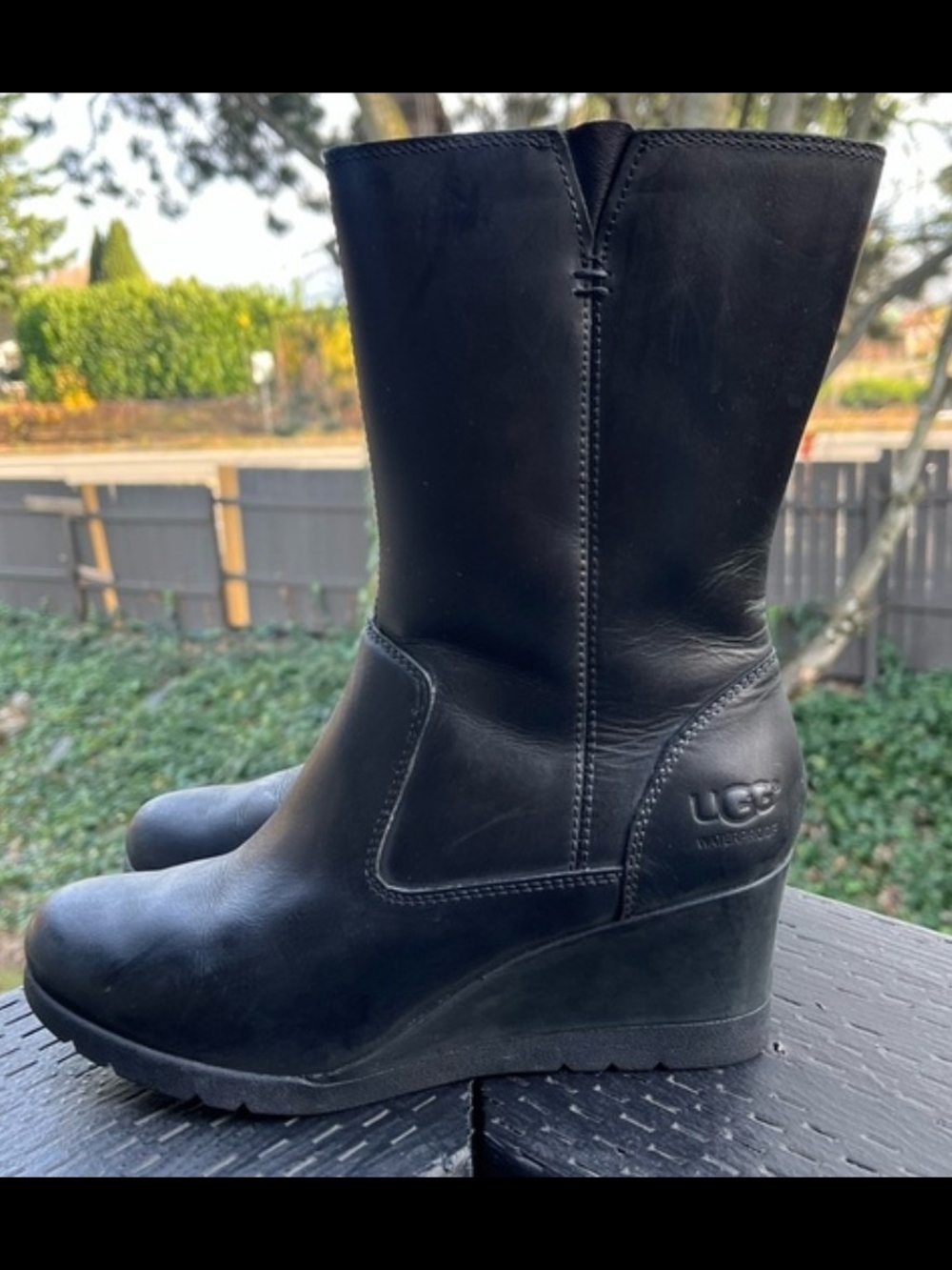 UGG Joely Waterproof Leather Wool Lined Insulated Wedge Winter Boots Women’s 6.5 - Picture 8 of 9